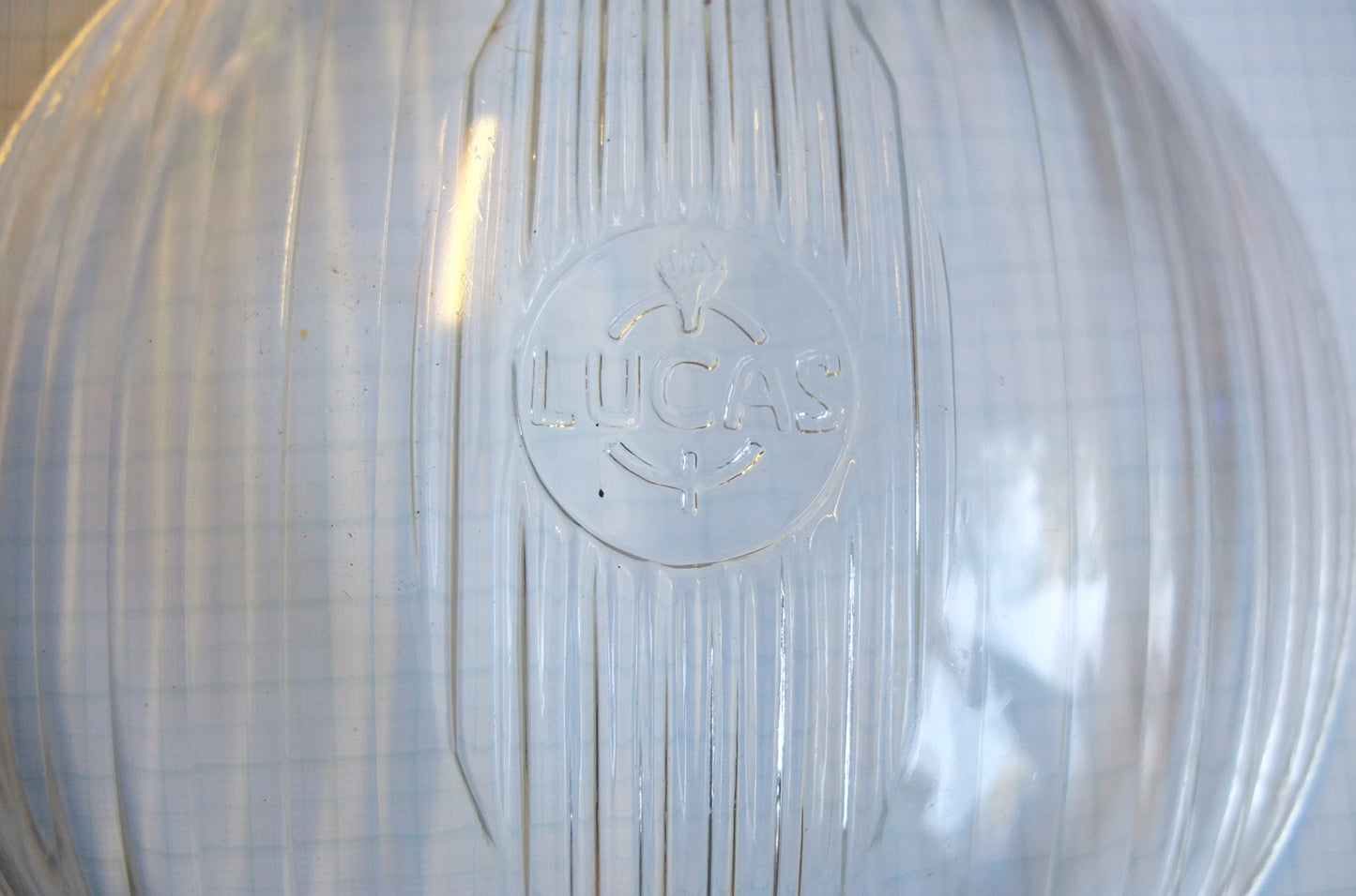 P5/060B Original Lucas Headlamp Glass - 8"  Domed cat's eye (second hand part).